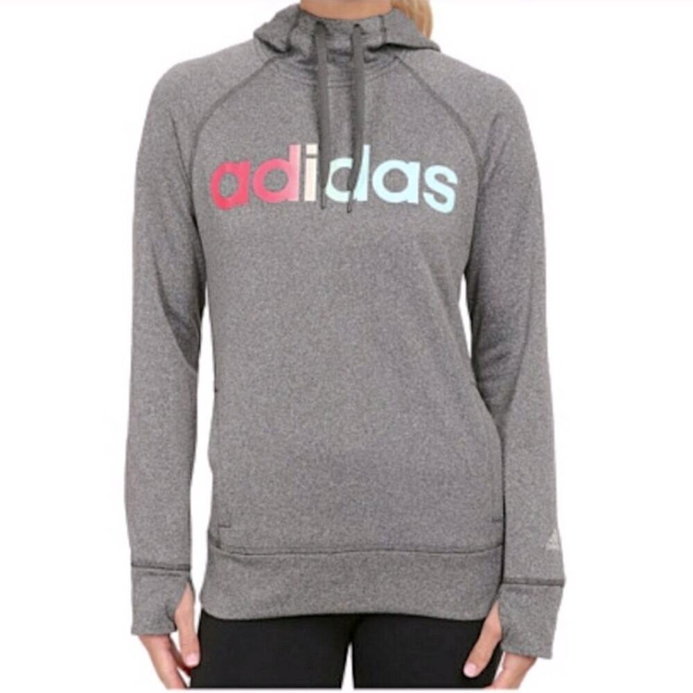 Adidas Graphic Hoodie Sweatshirt Small Womens Gray Logo
